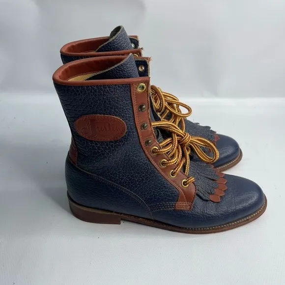 Vintage blue Womens Justin Ropers Cowgirl western boots shoes Travel, Rodeo 7 B