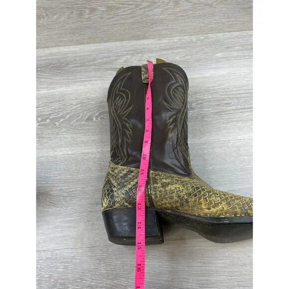 Vintage Bronco 1991 Mens  13D Brown Snake Print Leather Cowboy Western Boot