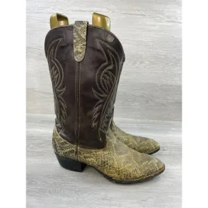 Vintage Bronco 1991 Mens  13D Brown Snake Print Leather Cowboy Western Boot
