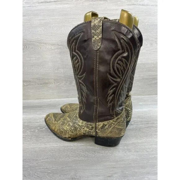 Vintage Bronco 1991 Mens  13D Brown Snake Print Leather Cowboy Western Boot