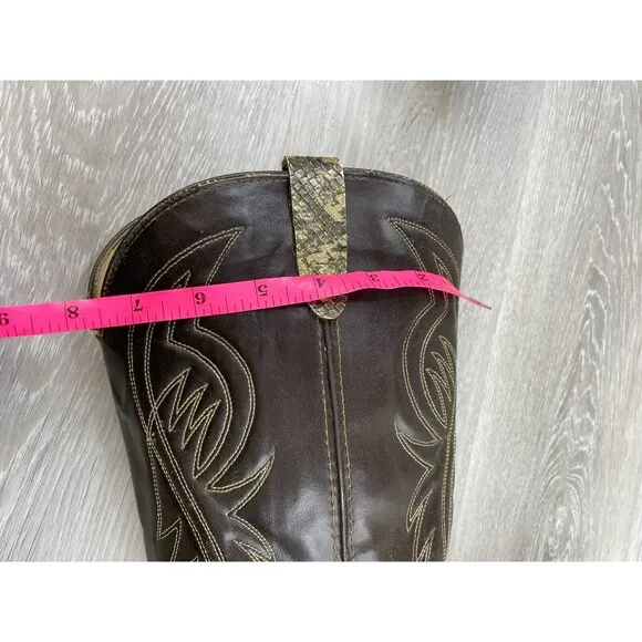 Vintage Bronco 1991 Mens  13D Brown Snake Print Leather Cowboy Western Boot