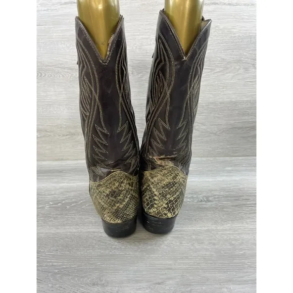 Vintage Bronco 1991 Mens  13D Brown Snake Print Leather Cowboy Western Boot