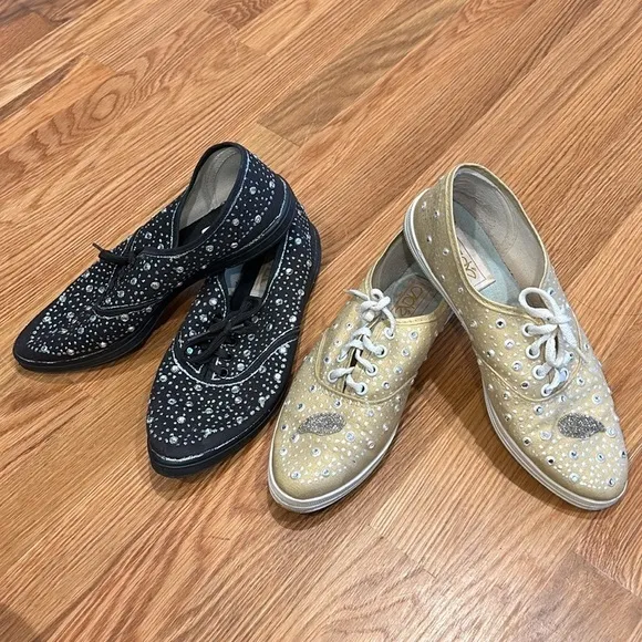 Vintage Cache bundle of 2 hand painted embellished sneakers women’s size 7