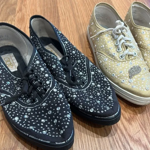 Vintage Cache bundle of 2 hand painted embellished sneakers women’s size 7