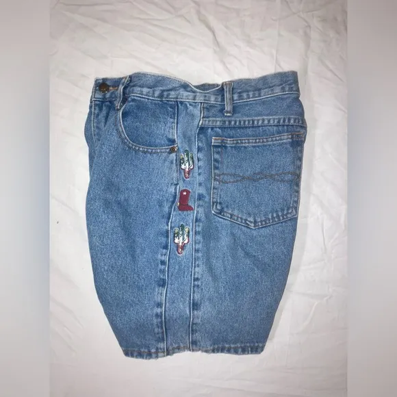 Vintage Cowboy Embroidered Denim Shorts