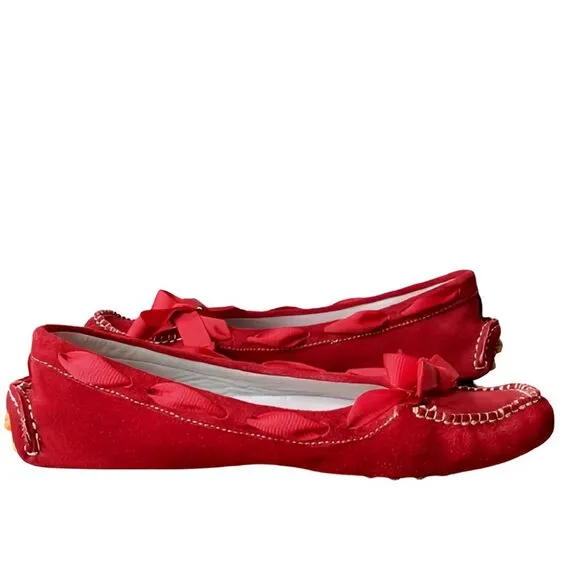Vintage Delman Christmas Red Bow Luxury Holiday Leather Driving Loafers Shoes 9