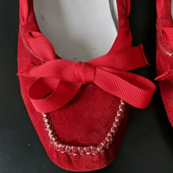 Vintage Delman Christmas Red Bow Luxury Holiday Leather Driving Loafers Shoes 9