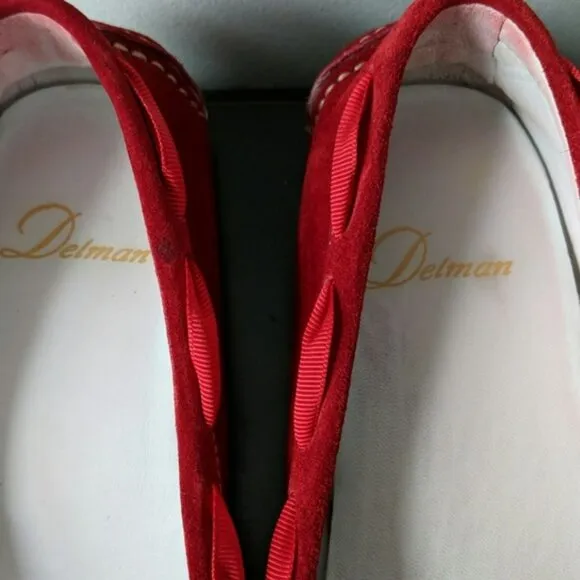 Vintage Delman Christmas Red Bow Luxury Holiday Leather Driving Loafers Shoes 9