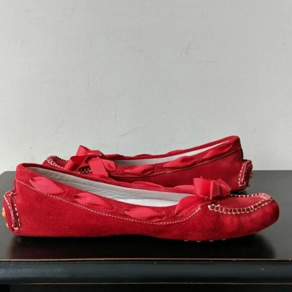 Vintage Delman Christmas Red Bow Luxury Holiday Leather Driving Loafers Shoes 9