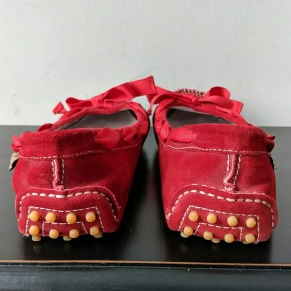 Vintage Delman Christmas Red Bow Luxury Holiday Leather Driving Loafers Shoes 9