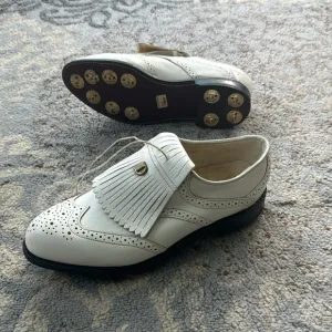 Vintage Dexter Men’s Golf Shoes Spikes Kiltie Leather White 9