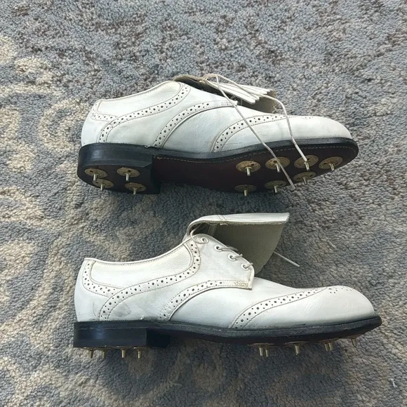Vintage Dexter Men’s Golf Shoes Spikes Kiltie Leather White 9
