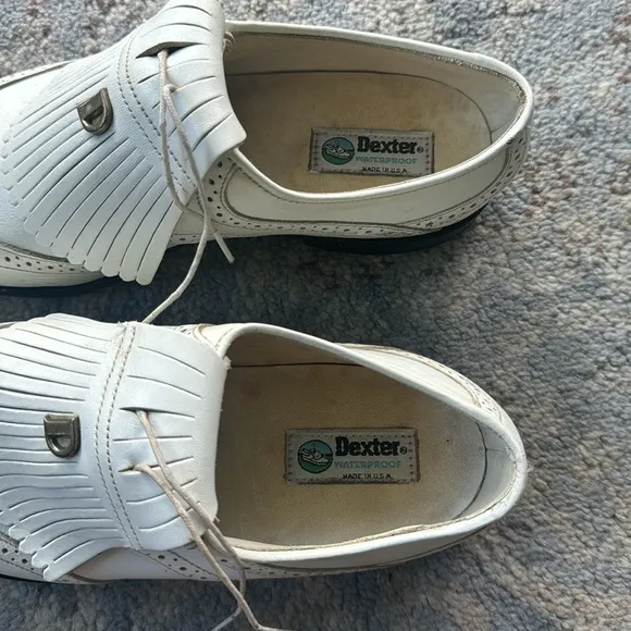 Vintage Dexter Men’s Golf Shoes Spikes Kiltie Leather White 9