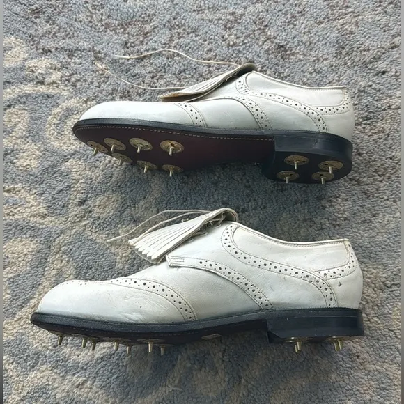 Vintage Dexter Men’s Golf Shoes Spikes Kiltie Leather White 9