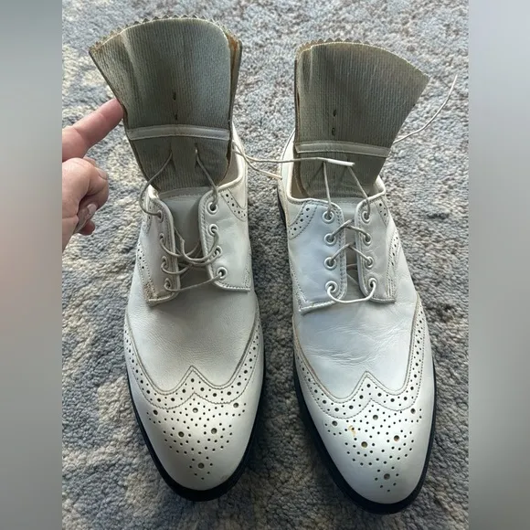 Vintage Dexter Men’s Golf Shoes Spikes Kiltie Leather White 9