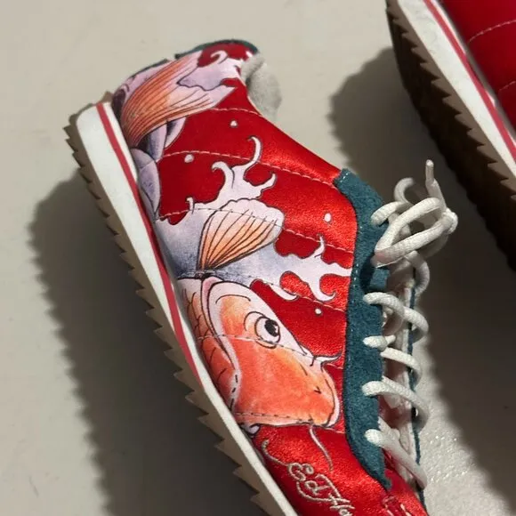 Vintage Ed Hardy Y2K Size 6 Women Sneakers Animal Print Koy Fish Shoes
