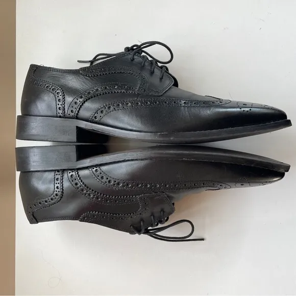 Vintage Florsheim Leather Brogue Derby Oxford Wingtips Dress Shoes Black 8.5 D