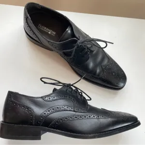 Vintage Florsheim Leather Brogue Derby Oxford Wingtips Dress Shoes Black 8.5 D
