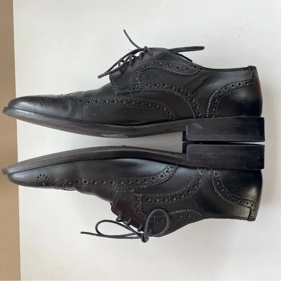 Vintage Florsheim Leather Brogue Derby Oxford Wingtips Dress Shoes Black 8.5 D