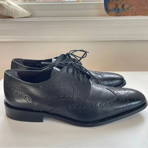 Vintage Florsheim Leather Brogue Derby Oxford Wingtips Dress Shoes Black 8.5 D