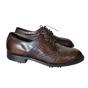 Vintage FootJoy Lizard Oxford Saddle Golf Shoes Men's Size 8 Brown Spikes Cleats