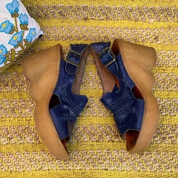 Vintage Hi There Famolare Italian Platform Leather Wedge Sandals 8.5 Narrow