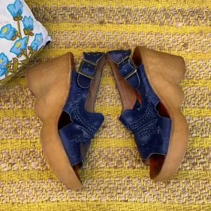 Vintage Hi There Famolare Italian Platform Leather Wedge Sandals 8.5 Narrow