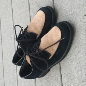 Vintage Hush Puppy Suede Black and Tan Suede Lace Up Dress Shoes 4.5Y