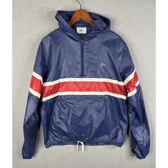 Vintage Izod Lacoste Mens Red Blue Nylon Windbreaker Jacket Size M‎