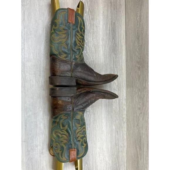 Vintage Justin Boots 5505 Men's Boot Western Cowboy Ostrich Leather 11D Brown