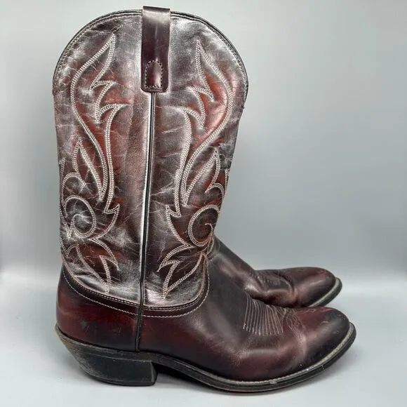 Vintage Laredo Men's 10.5 D Maroon Leather Western Boots Pull-On Mid-Calf Cowboy