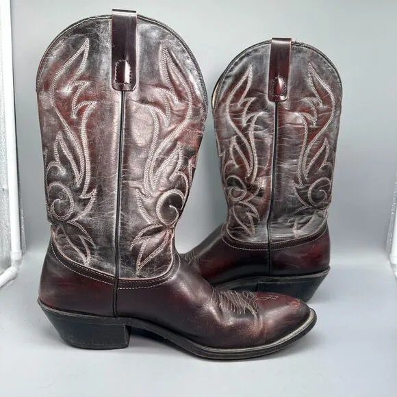 Vintage Laredo Men's 10.5 D Maroon Leather Western Boots Pull-On Mid-Calf Cowboy