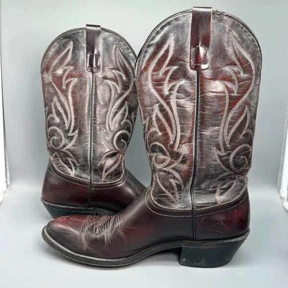 Vintage Laredo Men's 10.5 D Maroon Leather Western Boots Pull-On Mid-Calf Cowboy