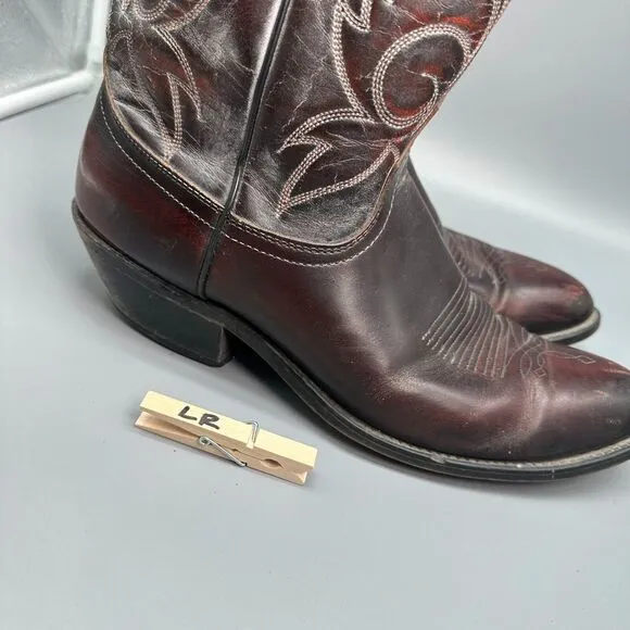 Vintage Laredo Men's 10.5 D Maroon Leather Western Boots Pull-On Mid-Calf Cowboy