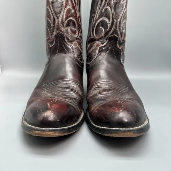Vintage Laredo Men's 10.5 D Maroon Leather Western Boots Pull-On Mid-Calf Cowboy