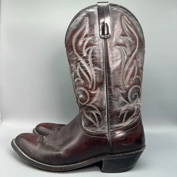 Vintage Laredo Men's 10.5 D Maroon Leather Western Boots Pull-On Mid-Calf Cowboy