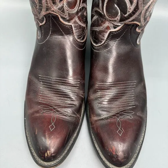 Vintage Laredo Men's 10.5 D Maroon Leather Western Boots Pull-On Mid-Calf Cowboy