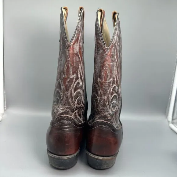 Vintage Laredo Men's 10.5 D Maroon Leather Western Boots Pull-On Mid-Calf Cowboy