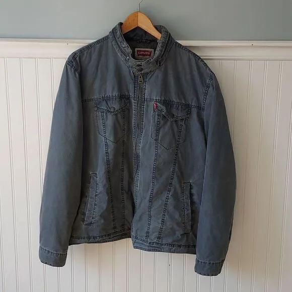 Vintage Levi's Men's XXL Bomber‎ Jacket Blue Distressed Hooded Coat