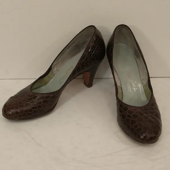 Vintage Lizard Skin Shoes 2.5&quot; Heel Classic Dress or Business Pump sz 8 Leather