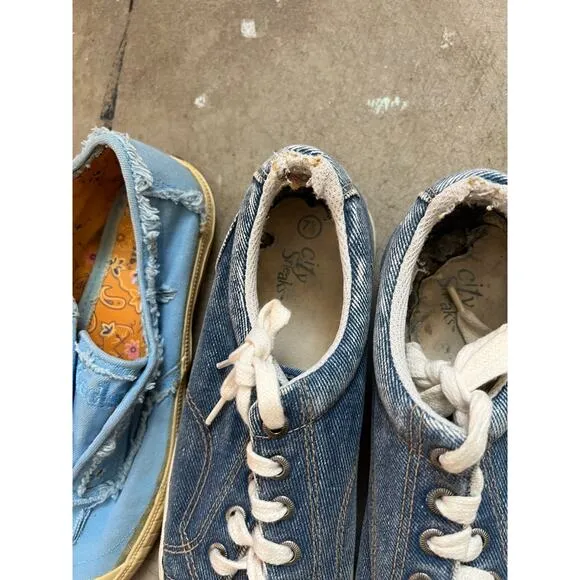 Vintage Low top Sneaker Lot blue kids, denim, lace up, shoes