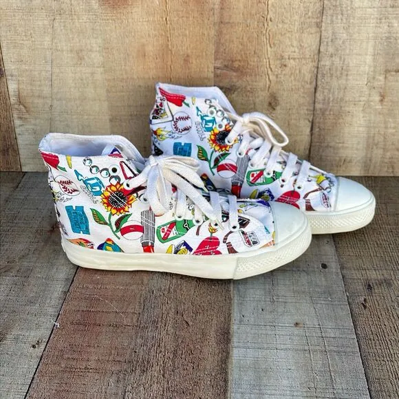 Vintage Nicole Miller POP ART Retro Lace Up Sneakers Shoes Women’s 9 High Top