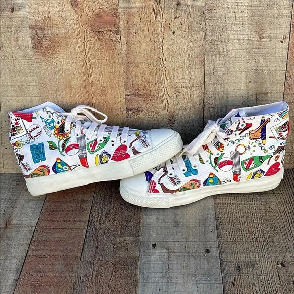 Vintage Nicole Miller POP ART Retro Lace Up Sneakers Shoes Women’s 9 High Top