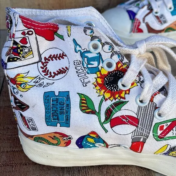 Vintage Nicole Miller POP ART Retro Lace Up Sneakers Shoes Women’s 9 High Top