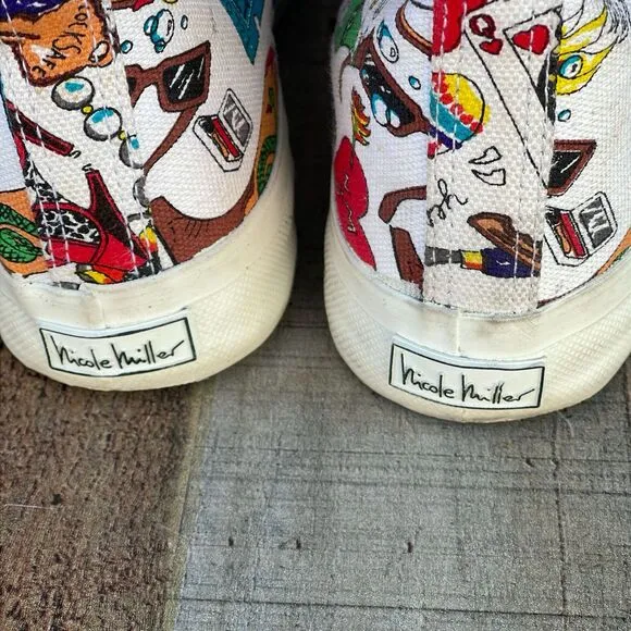 Vintage Nicole Miller POP ART Retro Lace Up Sneakers Shoes Women’s 9 High Top