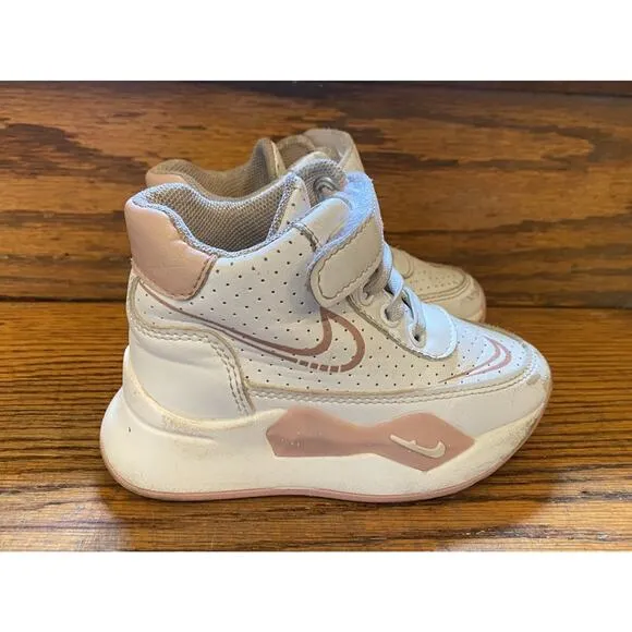 Vintage Nike Leather High Top Shoes Sneakers White Pink Infant Girls 4.5, EUC 20