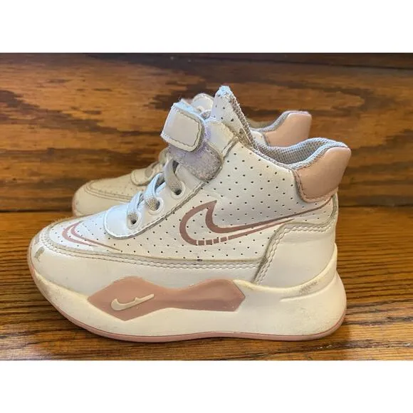 Vintage Nike Leather High Top Shoes Sneakers White Pink Infant Girls 4.5, EUC 20