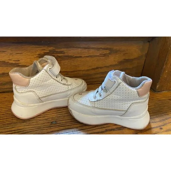 Vintage Nike Leather High Top Shoes Sneakers White Pink Infant Girls 4.5, EUC 20