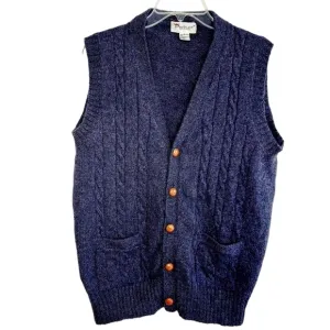Vintage Parker of Vienna Shetland Wool Cable Knit Vest Large Deep Purple EUC