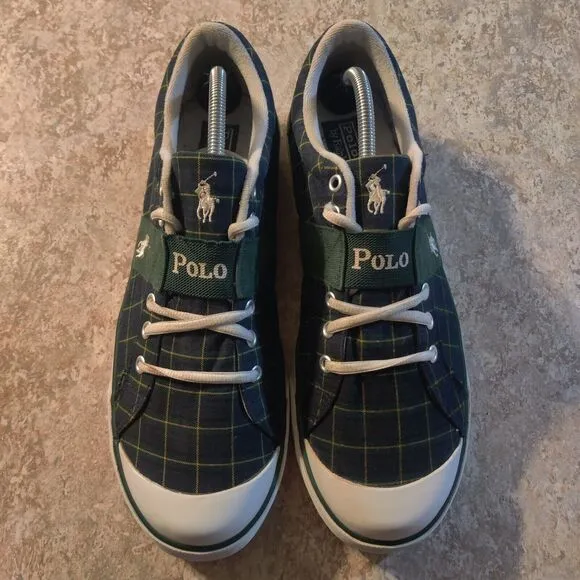 Vintage Polo Ralph Lauren Shoes Mens 11.5 D Plaid Check Sneakers Great Shape!